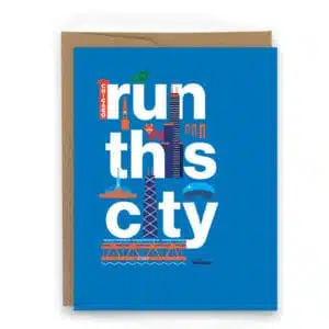 card showing landmarks seen on Chicago Marathon course run this city