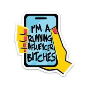 Illustration of hand holding a phone reading I'm a running influencer