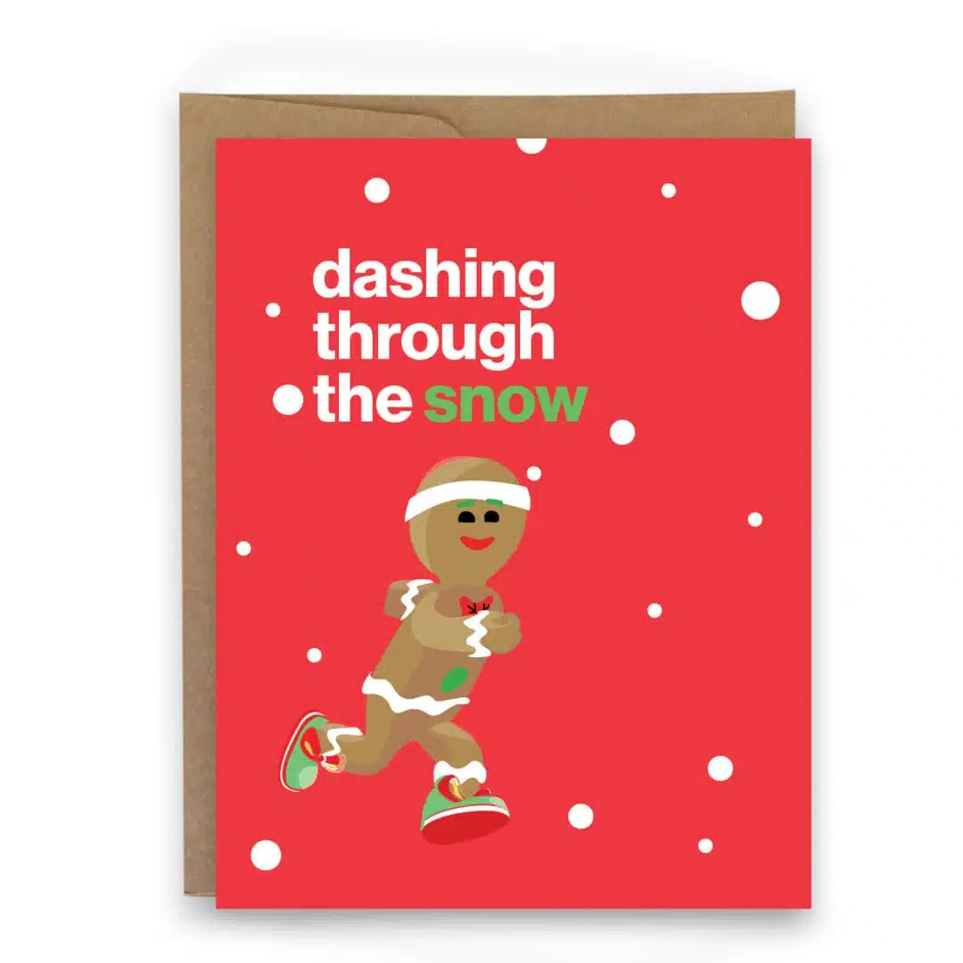 Christmas holiday greeting card for runners, running gingerbread man