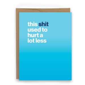 Blue greeting card with profane quote